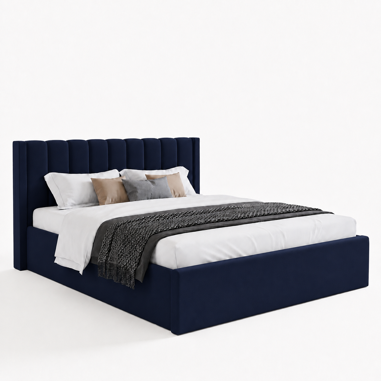 Super King Upholstered Platform Bed 200x200cm - Premium Bedroom Furniture UAE Navy Blue