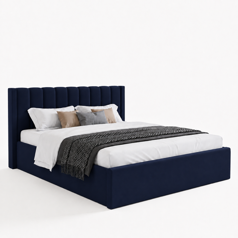 Super King Upholstered Platform Bed 200x200cm - Premium Bedroom Furniture UAE Navy Blue