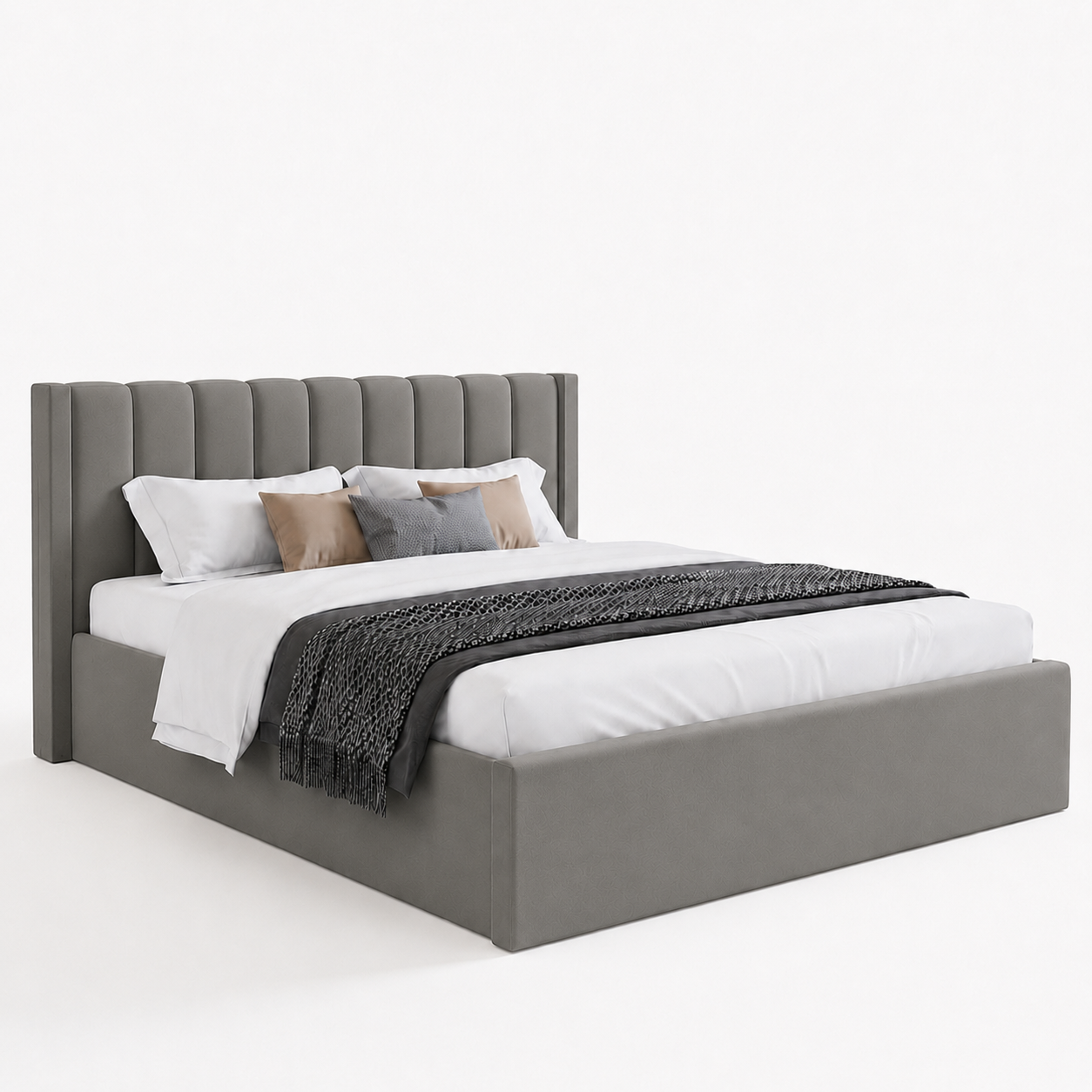Super King Upholstered Platform Bed 200x200cm - Premium Bedroom Furniture UAE Grey