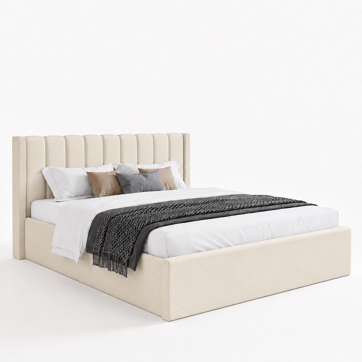 Super King Upholstered Platform Bed 200x200cm - Premium Bedroom Furniture UAE Pale Grey