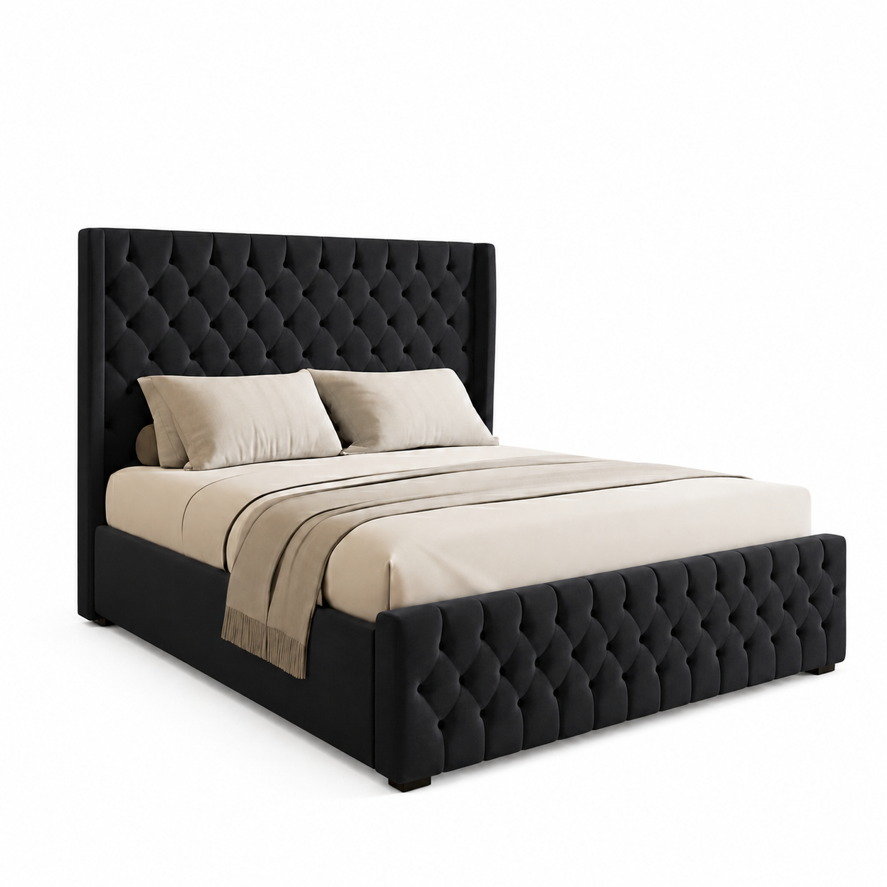Luxury Tufted Upholstered Wooden Bed – 200×200 cm Super King Space Grey
