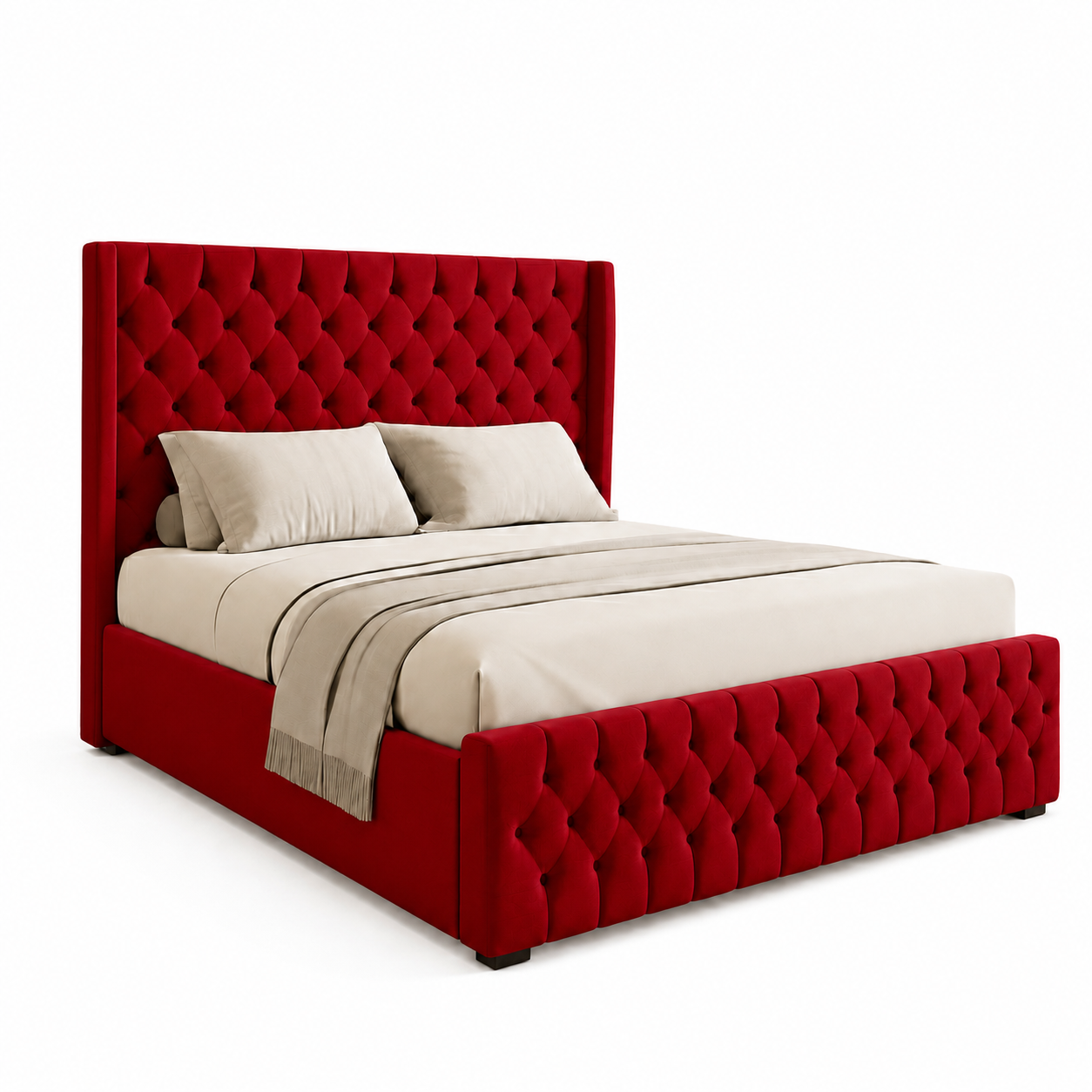 Luxury Tufted Upholstered Wooden Bed – 200×200 cm Super King Maroon