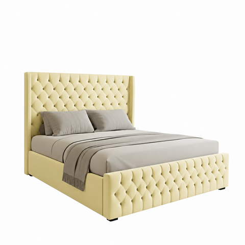 Luxury Tufted Upholstered Wooden Bed – 200×200 cm Super King Cream