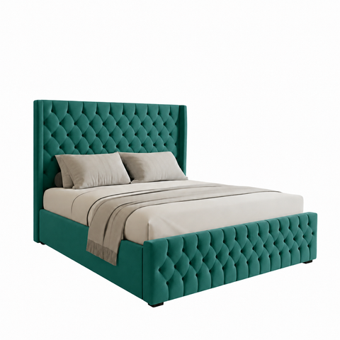 Luxury Tufted Upholstered Wooden Bed – 200×200 cm Super King Aqua