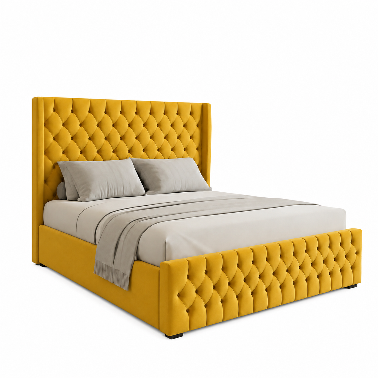 Luxury Tufted Upholstered Wooden Bed – 200×200 cm Super King Gold