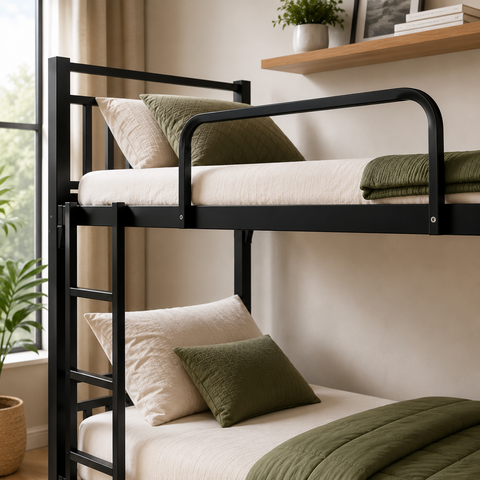 Black Metal Bunk Bed 190x90x170cm | Twin Sleeper for Kids & Adults | Space-Saving Furniture UAE