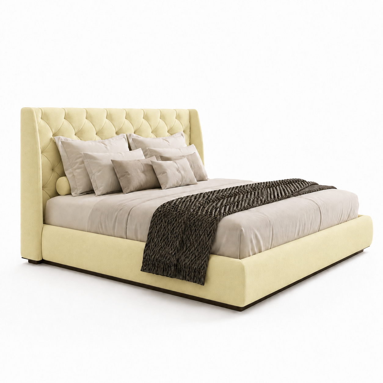 King Size Upholstered Platform Bed 180x200cm - Premium Bedroom Cream
