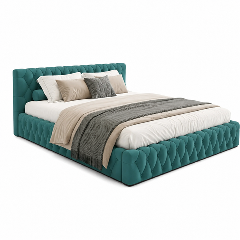 Super King Bed 200x200cm - Luxury Tufted Upholstered Wooden Bed Frame Aqua