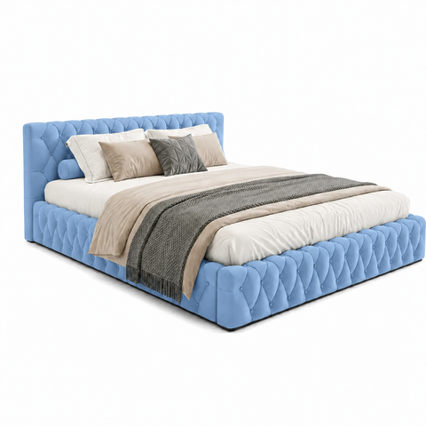 Super King Bed 200x200cm - Luxury Tufted Upholstered Wooden Bed Frame Sky Blue