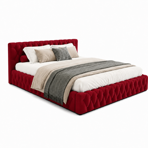 Super King Bed 200x200cm - Luxury Tufted Upholstered Wooden Bed Frame Maroon