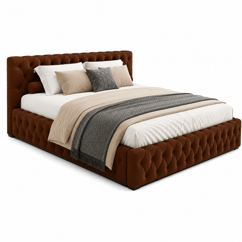 Super King Bed 200x200cm - Luxury Tufted Upholstered Wooden Bed Frame Coffee