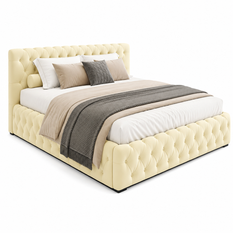 Super King Bed 200x200cm - Luxury Tufted Upholstered Wooden Bed Frame Cream