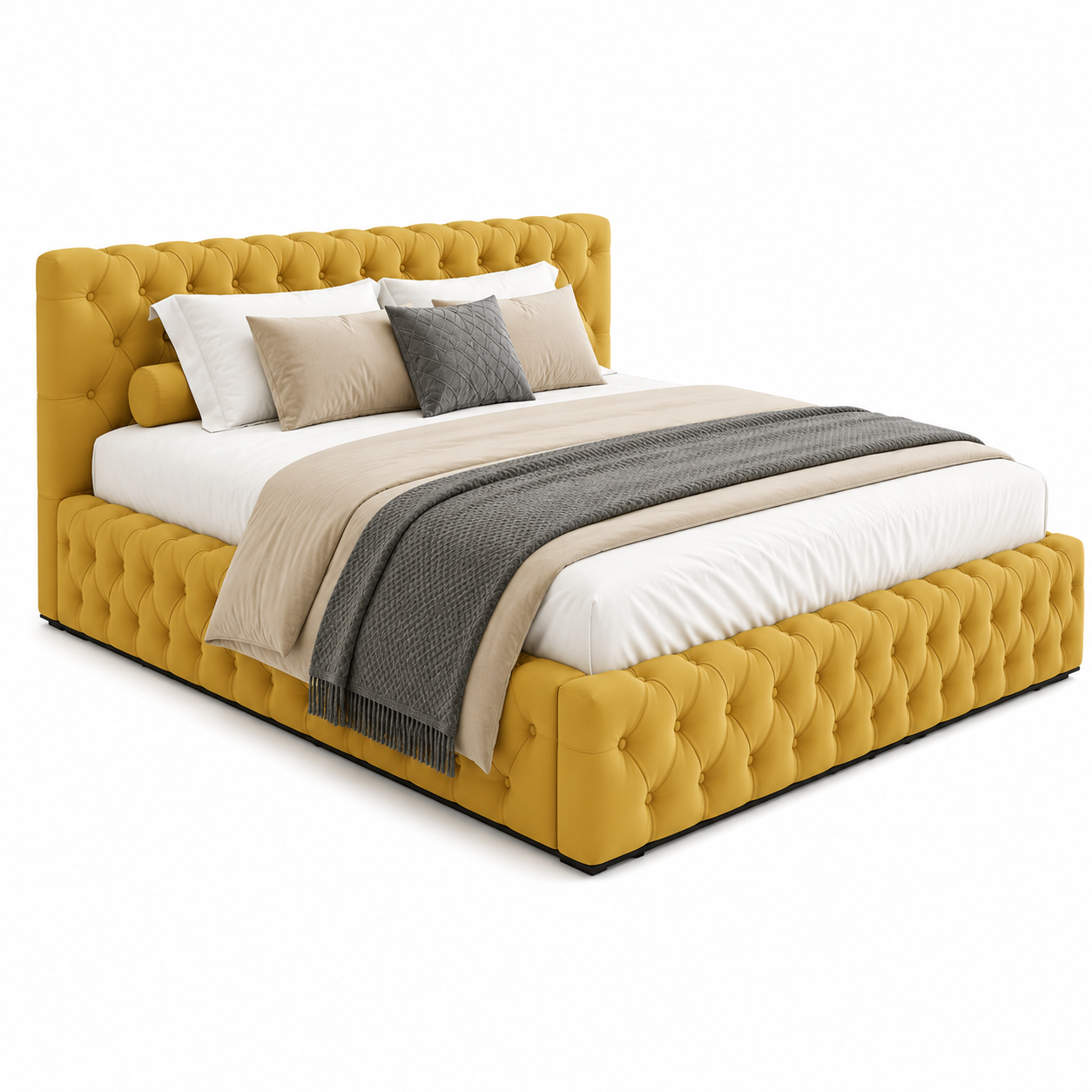 Super King Bed 200x200cm - Luxury Tufted Upholstered Wooden Bed Frame Gold