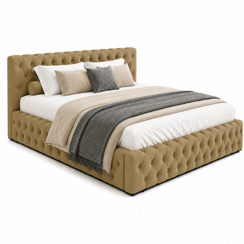 Super King Bed 200x200cm - Luxury Tufted Upholstered Wooden Bed Frame Brown