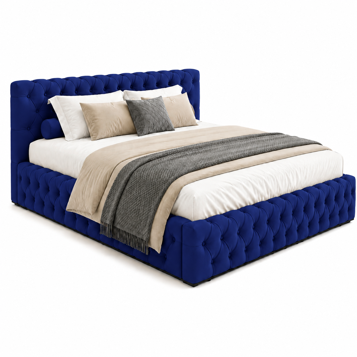 Super King Bed 200x200cm - Luxury Tufted Upholstered Wooden Bed Frame Royal Blue