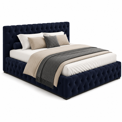 Super King Bed 200x200cm - Luxury Tufted Upholstered Wooden Bed Frame Navy Blue