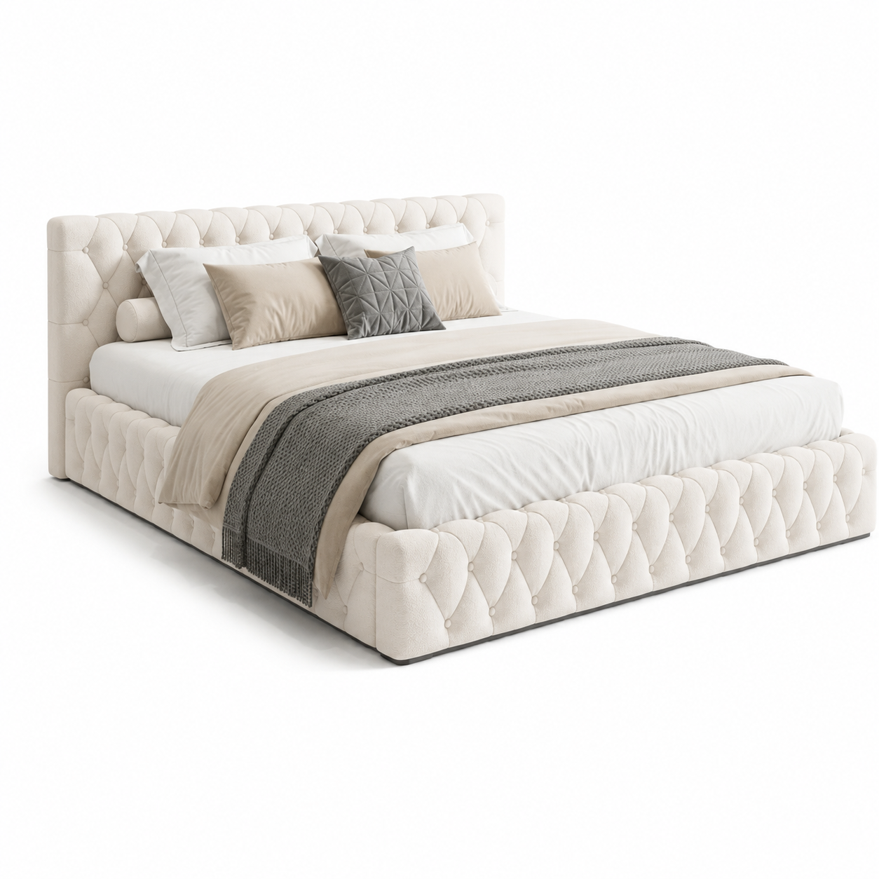 Super King Bed 200x200cm - Luxury Tufted Upholstered Wooden Bed Frame Pale Grey