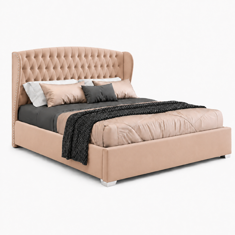Wingback Tufted Upholstered Wooden Bed 120×200cm | Premium Bedroom Furniture UAE | Dubai Abu Dhabi Sharjah