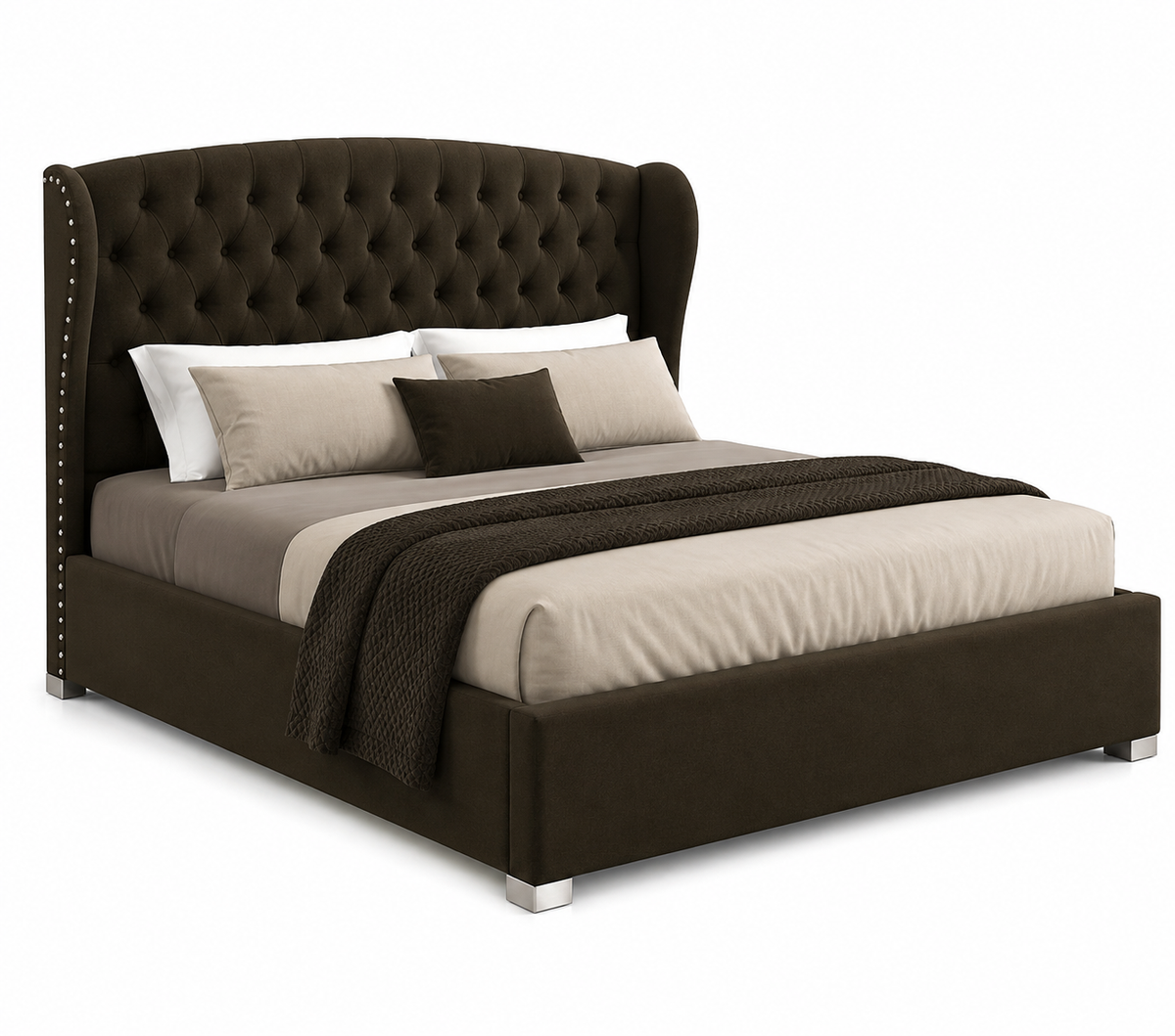 Wingback Tufted Upholstered Wooden Bed 120×200cm | Premium Bedroom Furniture UAE | Dubai Abu Dhabi Sharjah
