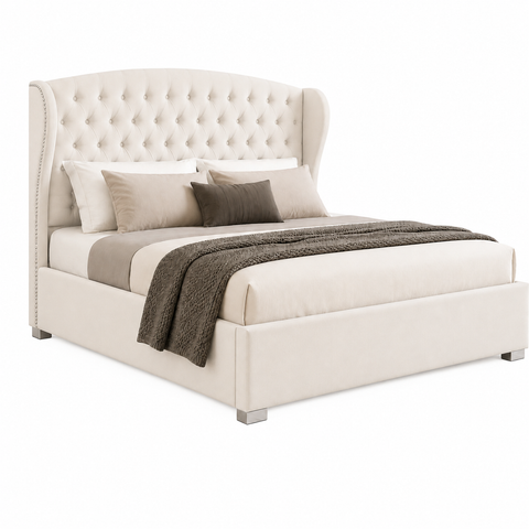 Wingback Tufted Upholstered Wooden Bed 120×200cm | Premium Bedroom Furniture UAE | Dubai Abu Dhabi Sharjah
