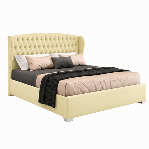 Wingback Tufted Upholstered Wooden Bed 120×200cm | Premium Bedroom Furniture UAE | Dubai Abu Dhabi Sharjah
