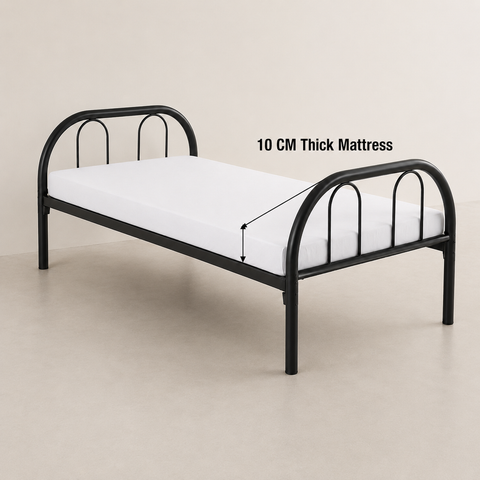 Premium Steel Single Bed Frame UAE | INFINI HOMES Metal Bed Dubai Abu single bed + 90x190x10cm mattress