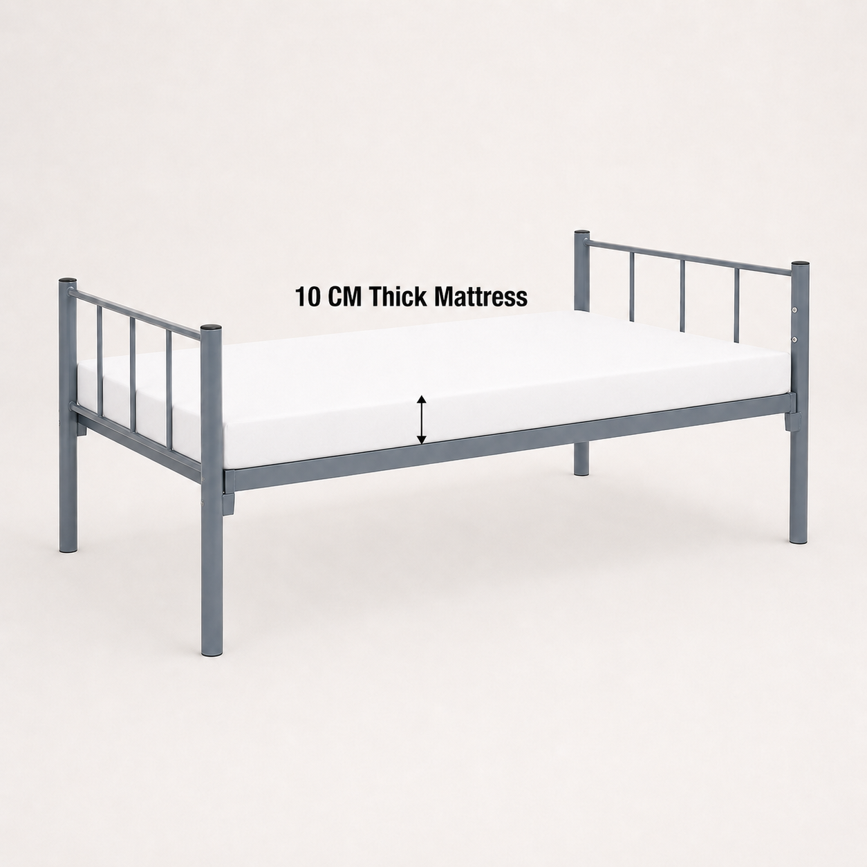 Premium Steel Single Bed Frame Grey UAE | Heavy Duty Metal Bed Dubai Single bed + 90x190x10cm mattress