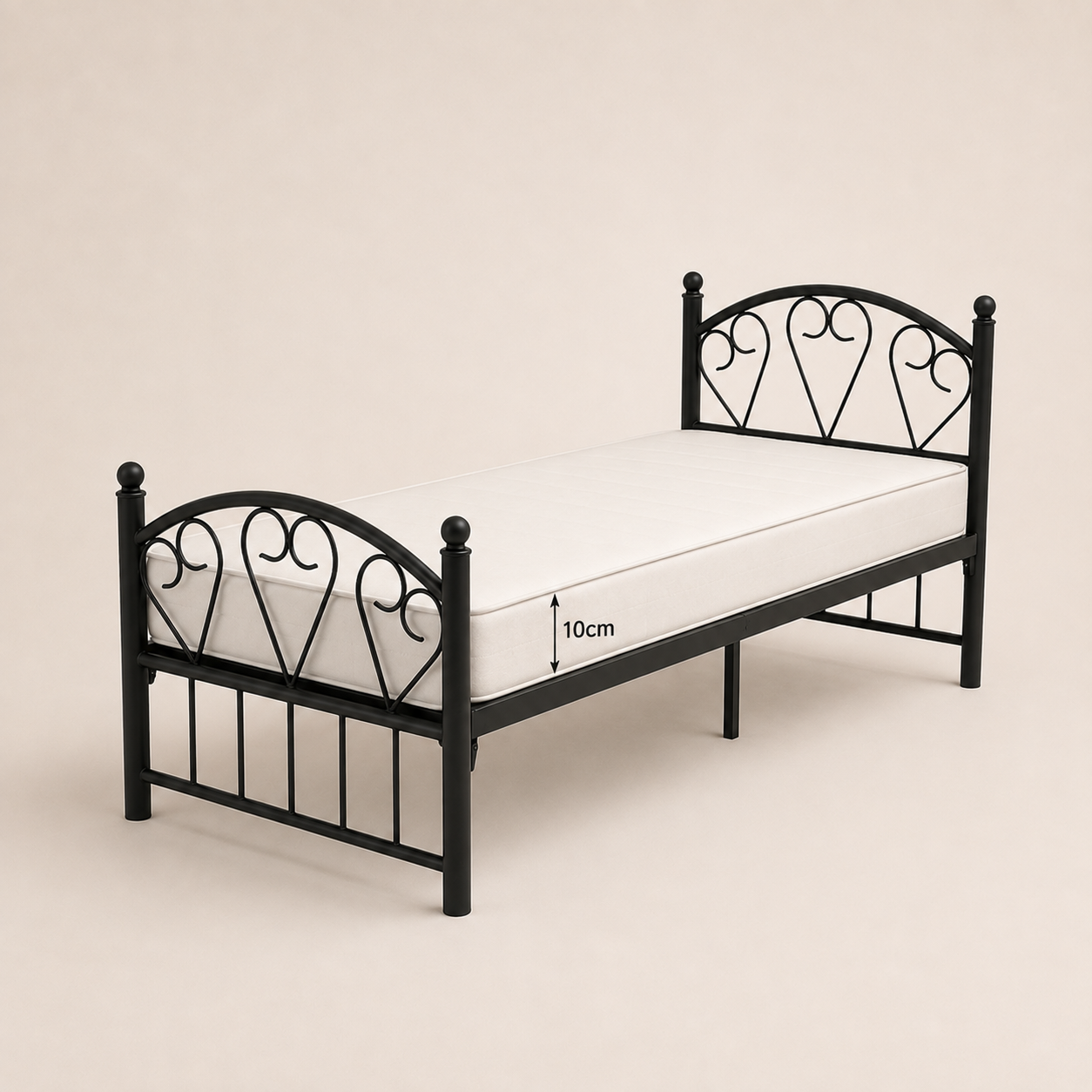 Metal Bed Frame Black Single Size UAE | INFINI HOMES Dubai Abu Dhabi single bed + 90x190x10cm mattress