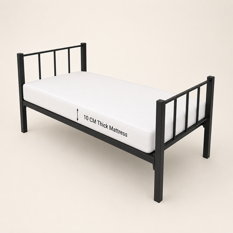 Heavy Duty Steel Single Bed 90×190 cm | IH 40-2 | UAE Delivery single bed + 90x190x10cm mattress