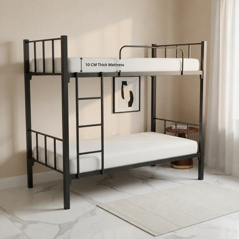 Heavy Duty Steel Bunk Bed UAE | Single Size 90×190 cm | INFINI HOMES single bed + 90x190x10cm mattress