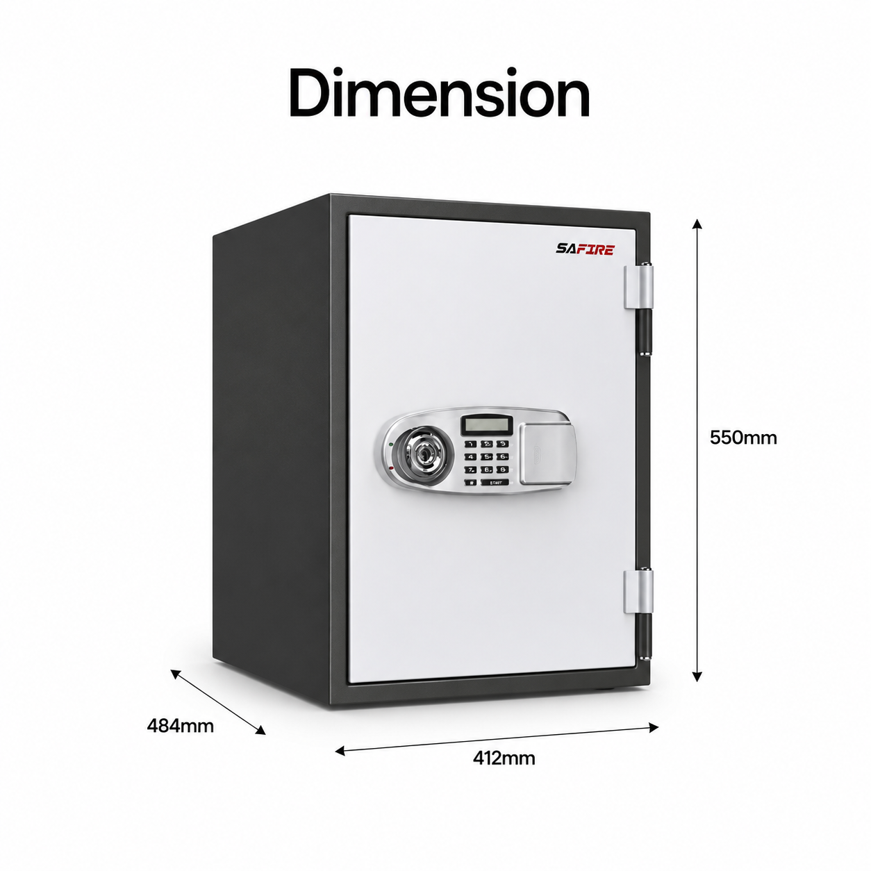 SAFIRE FR 40 Fire Safe Dimensions: 550mm H x 412mm W x 484mm D – Vertical Fire Resistant Safe with Digital Lock | UAE Delivery | INFINI HOMES
