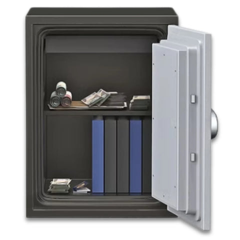 SAFIRE FR 40 Fire Safe Interior – Open Door View Showing 2-Shelf Storage for Documents, Cash & Valuables | Fire Resistant Safe UAE | INFINI HOMES