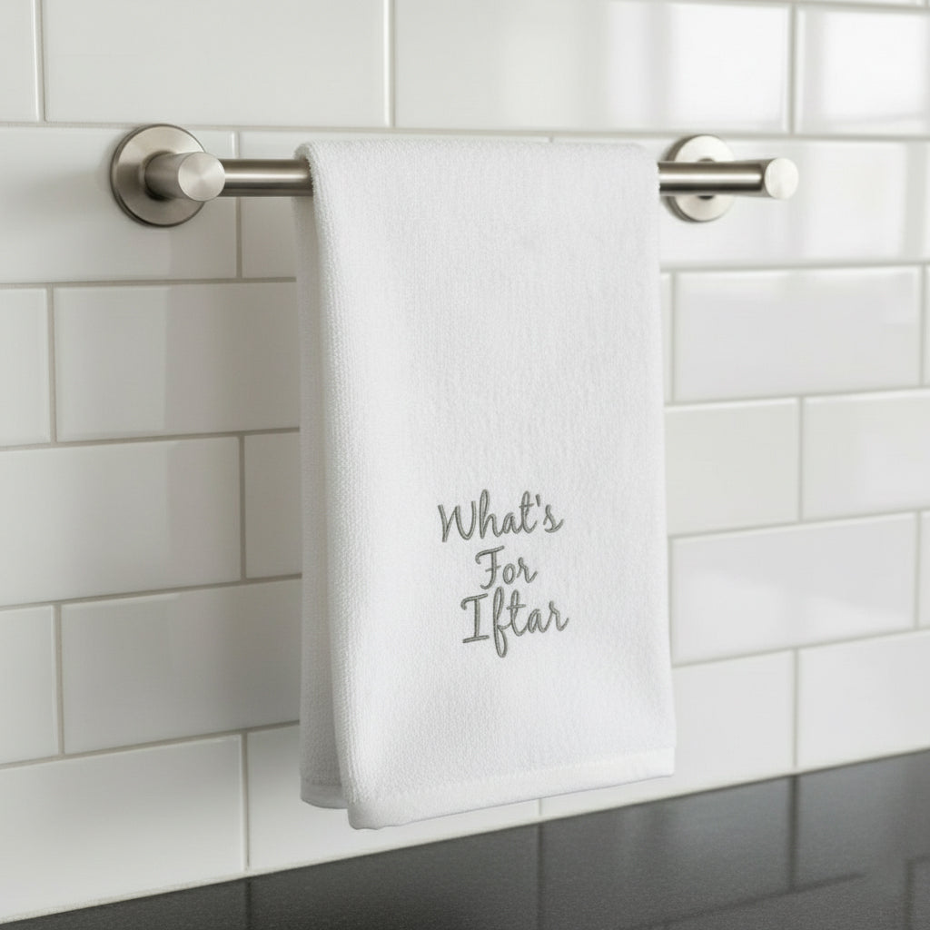Embroidered Ramadan kitchen towel - Premium cotton iftar cooking accessory Dubai UAE