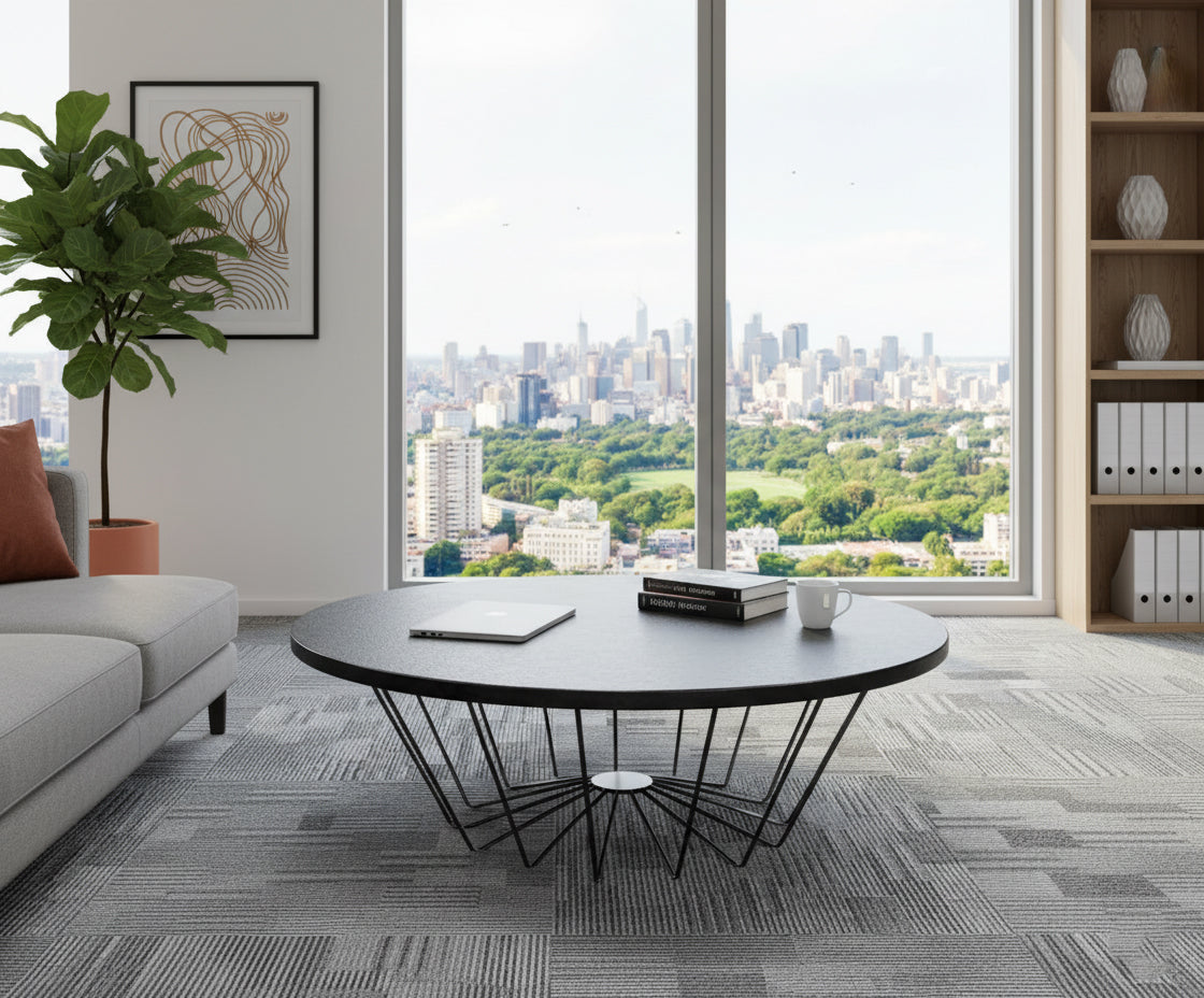 Round Decorative Table Dubai UAE - Premium Basalt Top & Black Steel Frame | INFINI HOMES