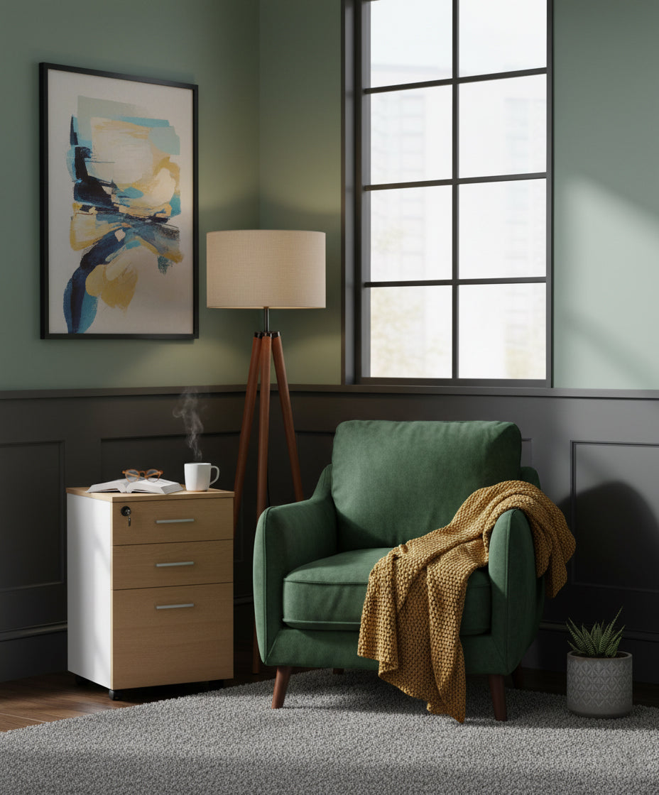 INFINI HOMES Pedestal Drawer UAE - Model BX-KD601+PD Oak White 40x40x55cm Dubai Abu Dhabi Sharjah