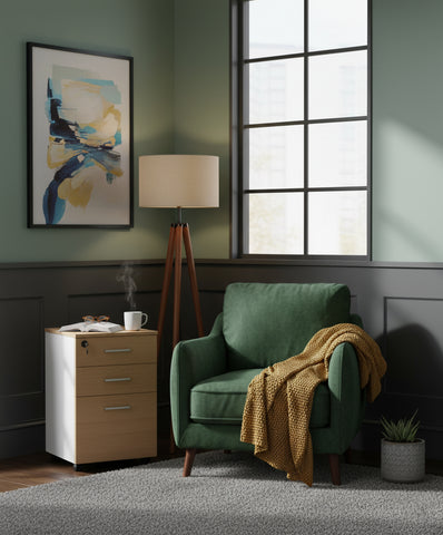 INFINI HOMES Pedestal Drawer UAE - Model BX-KD601+PD Oak White 40x40x55cm Dubai Abu Dhabi Sharjah