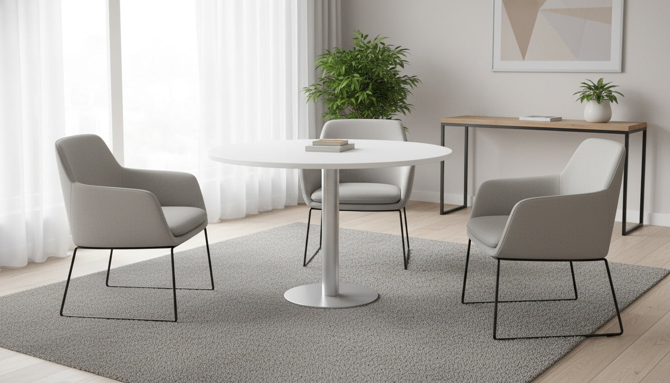 INFINI HOMES Round Table UAE - Model RT-MT-120-WT White 120x75cm Chrome Legs Dubai Abu Dhabi Sharjah