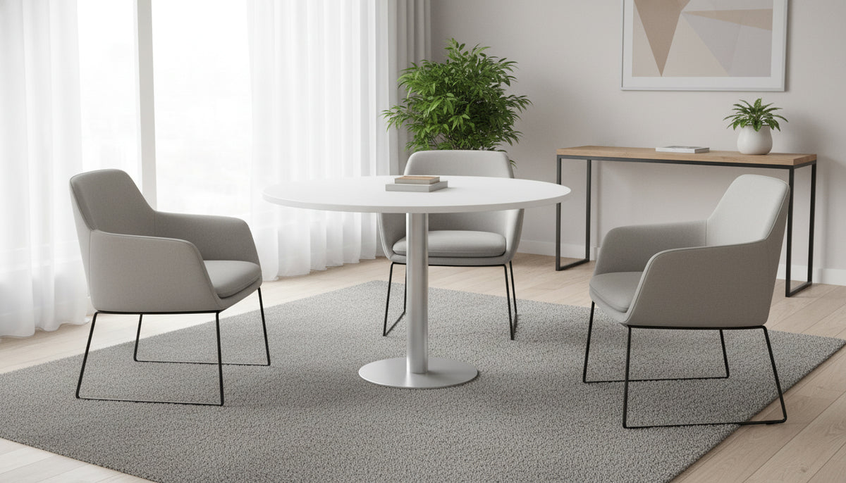 INFINI HOMES Round Table UAE - Model RT-MT-120-WT White 120x75cm Chrome Legs Dubai Abu Dhabi Sharjah