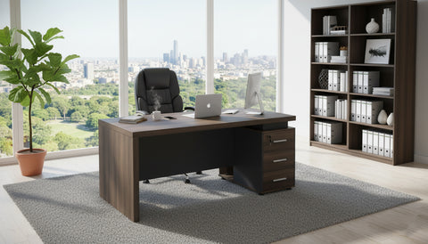 INFINI HOMES Executive Table UAE - Model KENO140 Walnut Grey 140x70cm 3 Drawers Dubai Abu Dhabi Sharjah