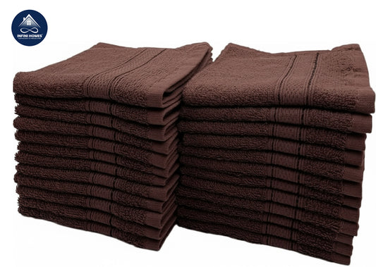 مناشف وجه دافوديل بنية فاخرة 500 جرام قطن - مجموعة 24 قطعة فندقية سبا الإمارات دبي | Premium Daffodil Brown Face Towel Set 500 GSM Cotton - 24 Pack Hotel Spa UAE Dubai