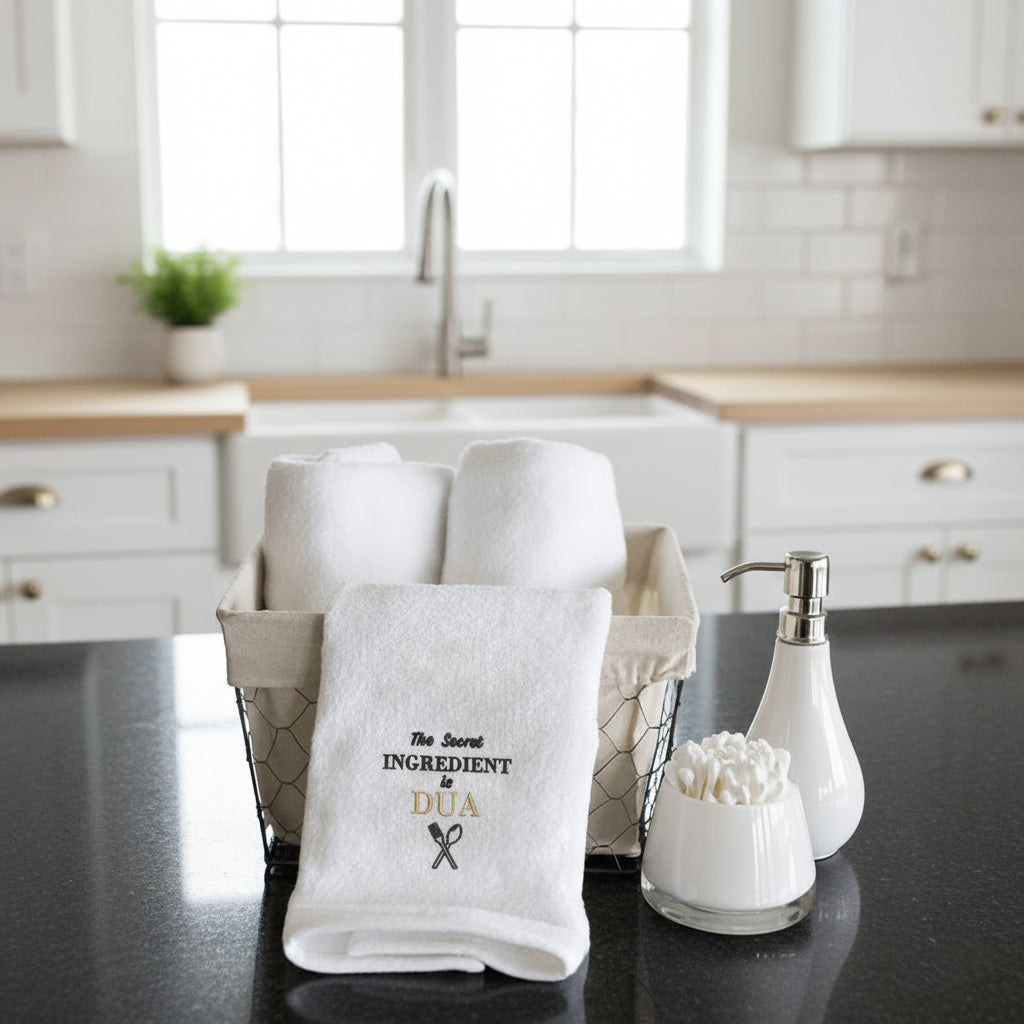 Ramadan Kitchen Towel UAE | The Secret Ingredient is Dua Embroidered 600 GSM Dubai Abu Dhabi | INFINI HOMES