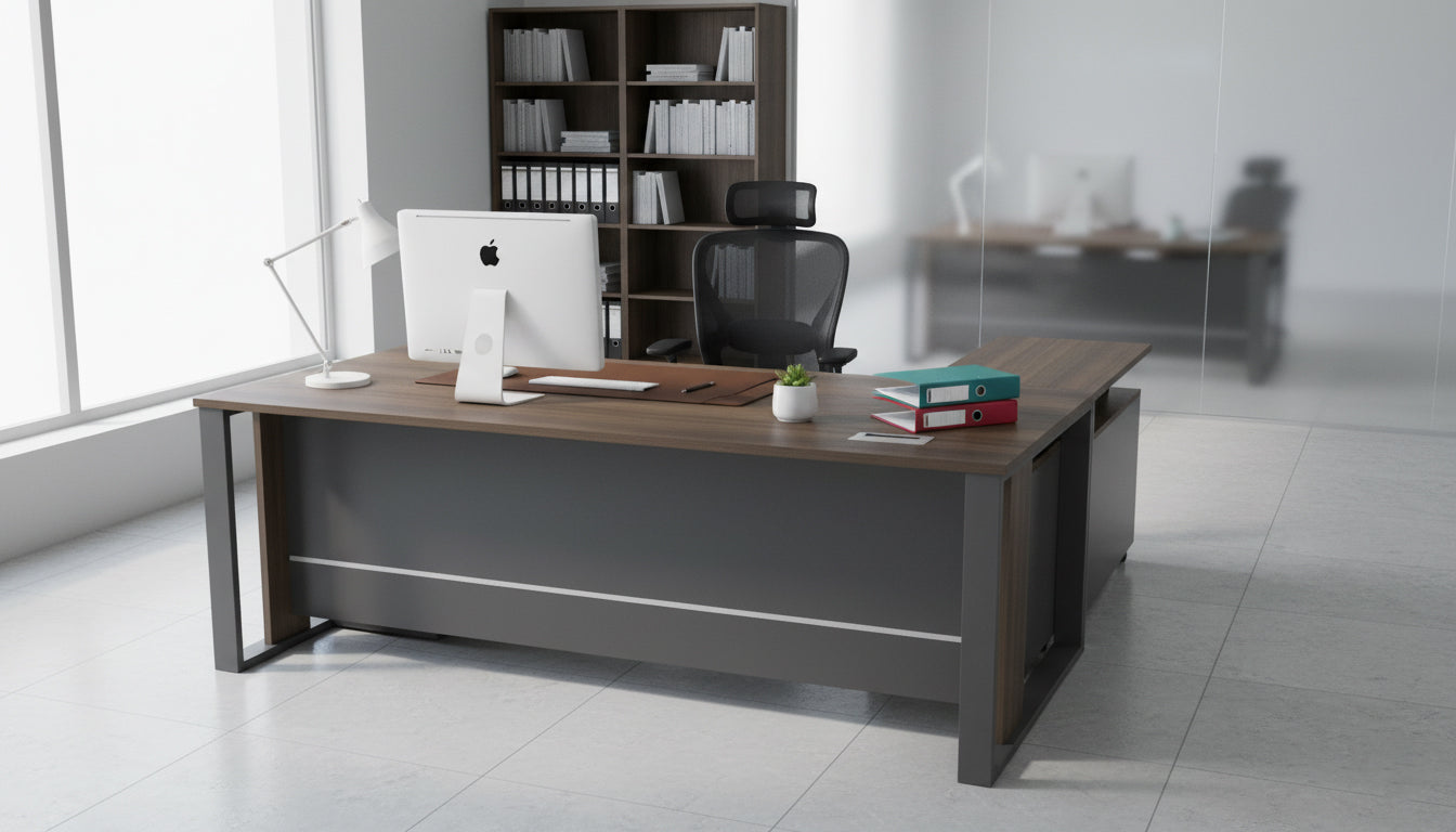 Office Desk with Side Table 160x80cm - Modern Executive Workstation Dubai UAE | INFINI HOMES