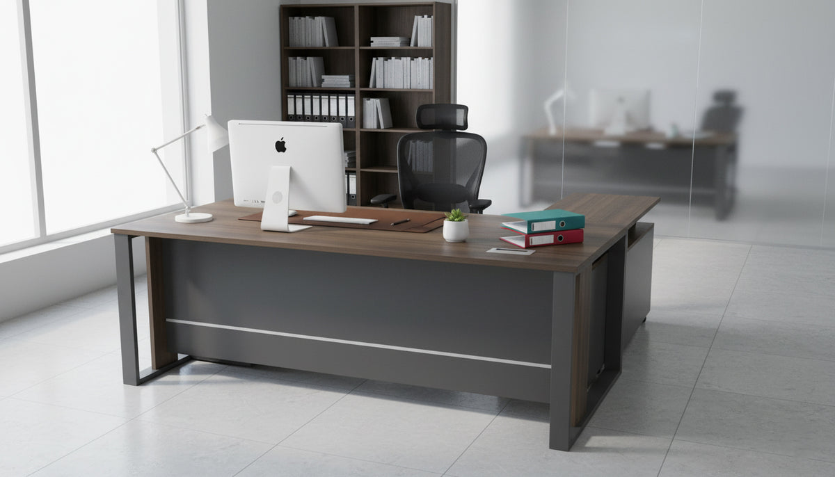 Office Desk with Side Table 160x80cm - Modern Executive Workstation Dubai UAE | INFINI HOMES