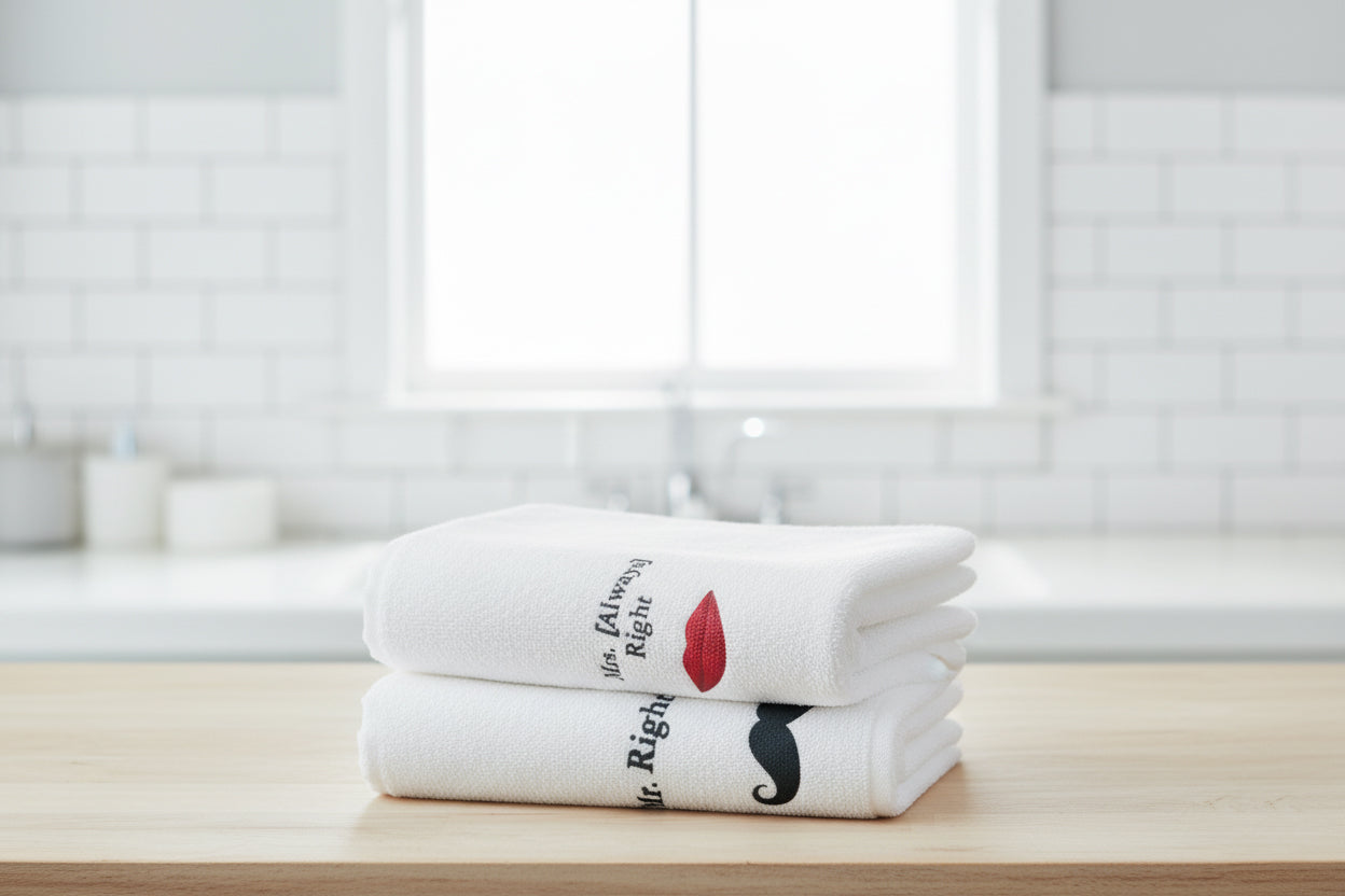 Luxury Mr. Right Mrs. Always Right Towel Set UAE | 600 GSM Embroidered Cotton Dubai