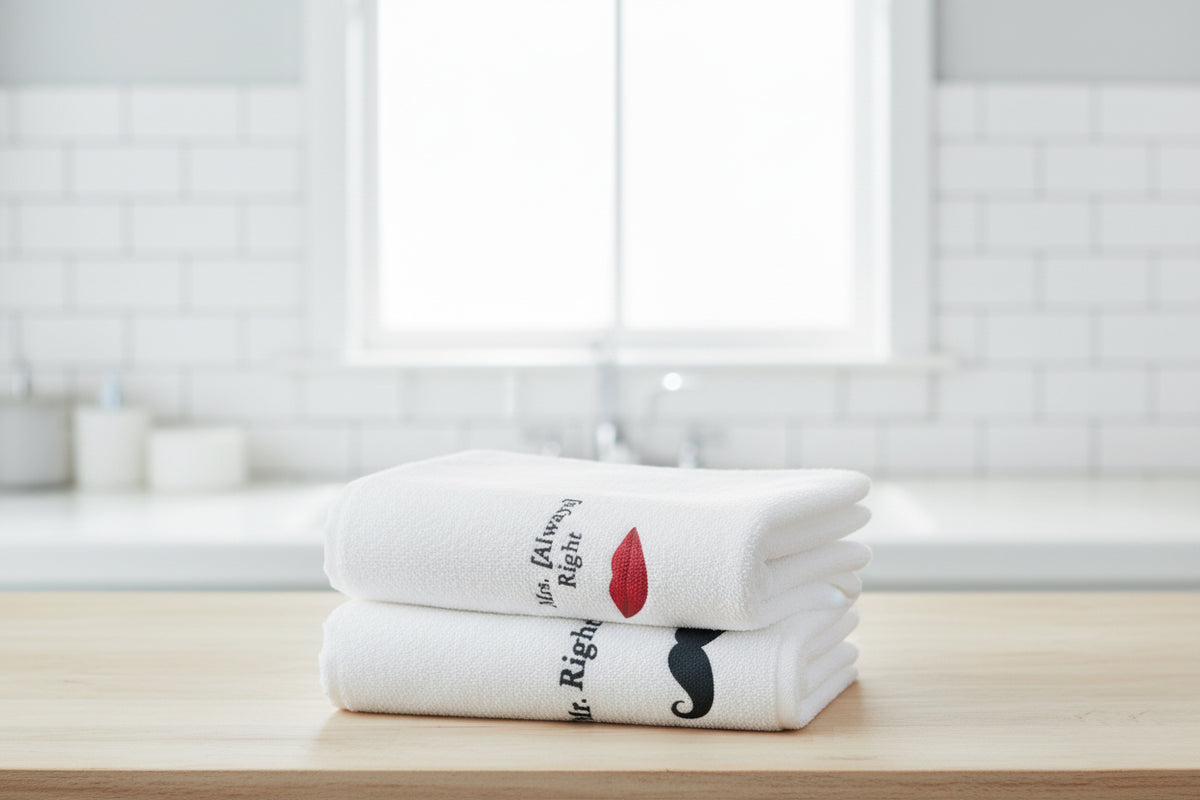 Luxury Mr. Right Mrs. Always Right Towel Set UAE | 600 GSM Embroidered Cotton Dubai