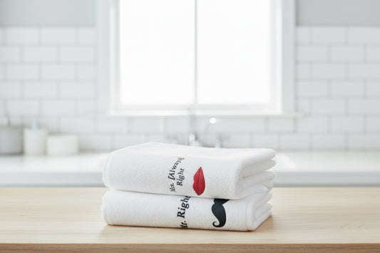 Luxury Mr. Right Mrs. Always Right Towel Set UAE | 600 GSM Embroidered Cotton Dubai