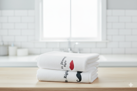 مناشف قطنية مطرزة فاخرة للأزواج دبي الإمارات - 600 جي إس إم | Premium Embroidered Cotton Towels for Couples Dubai UAE - 600 GSM Wedding Gift Set