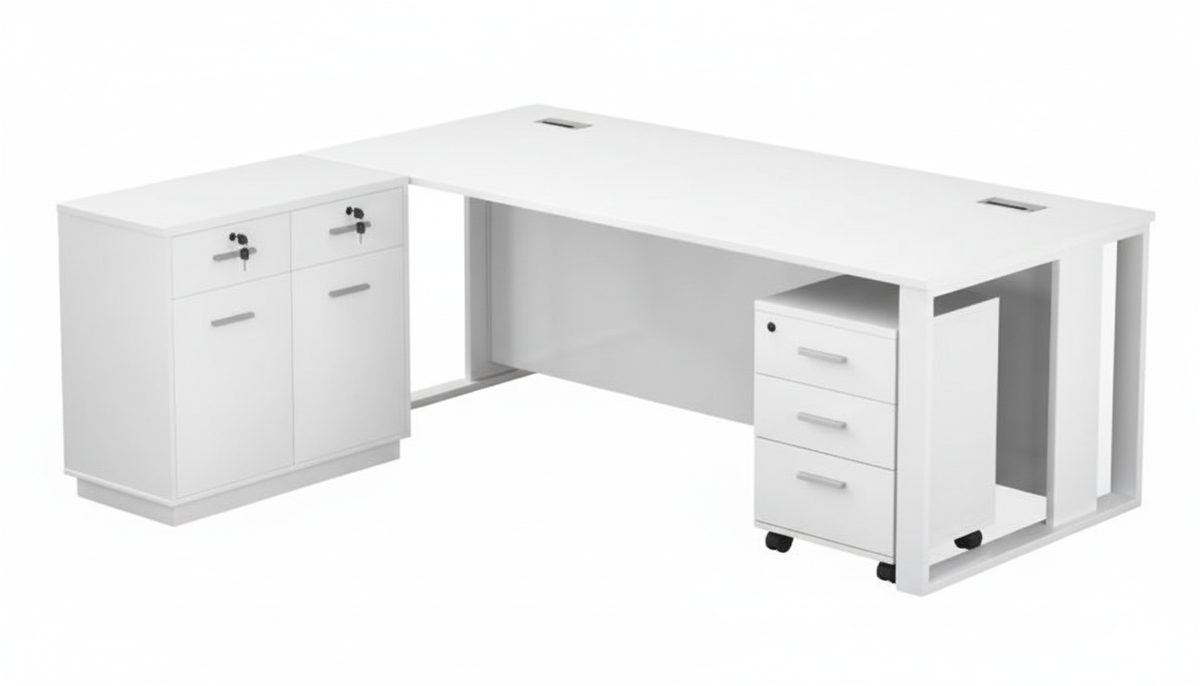 Executive Office Desk 200x90cm with Side Table & Pedestal Drawer - Dubai UAE