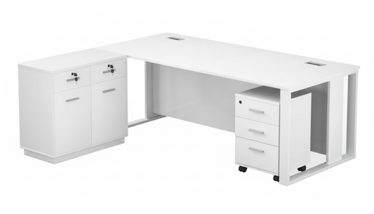 Executive Office Desk 200x90cm with Side Table & Pedestal Drawer - Dubai UAE