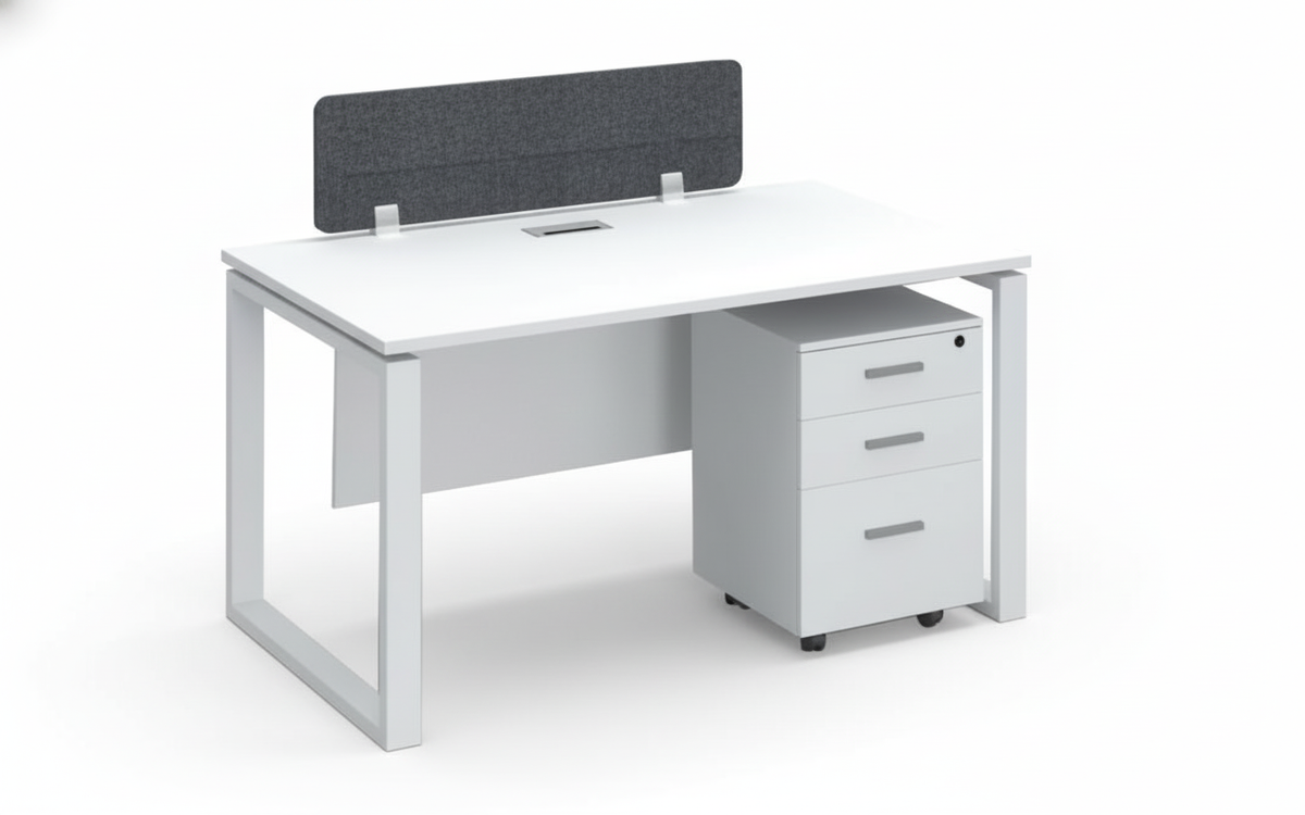 1 Person Office Workstation with Pedestal Drawer - White 120x60cm | Dubai UAE